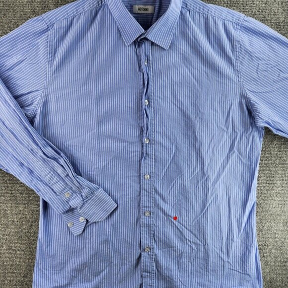 Love Moschino Button Up Shirt Long Sleeve Blue Striped Size 16.5 Designer Heart - Picture 2 of 16